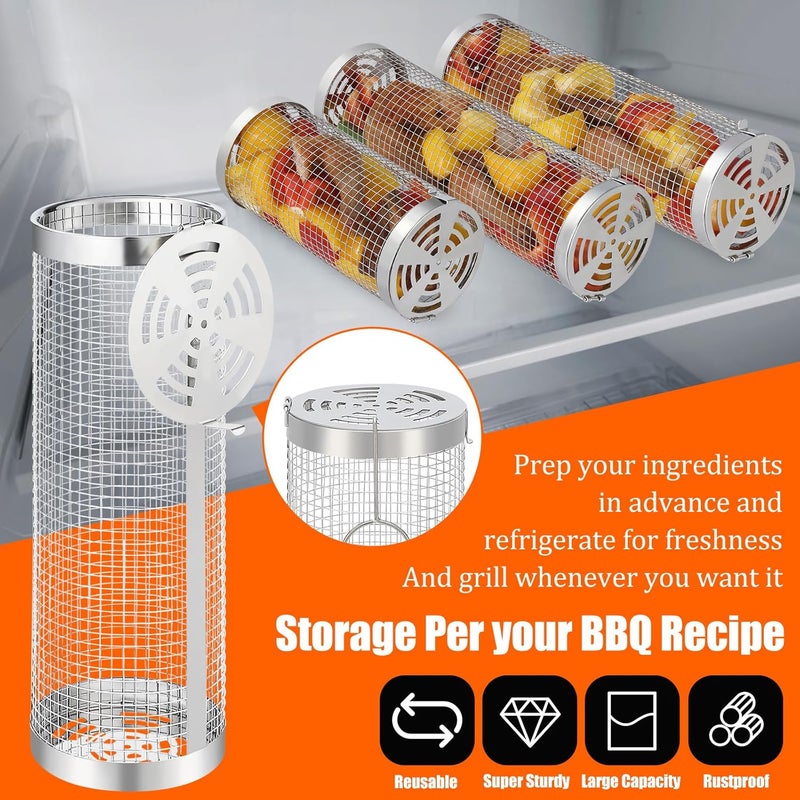 Ossaag 10-Piece BBQ Set: 2 Rolling Grill Baskets for Effortless Flipping, 304 Stainless Steel for Easy Clean, Sausage & Vegetables, Oil Bottle, Forks, Brushes, Outdoor Camping Grilling Accessories, Gifts for Men Dad Husband - Image 4